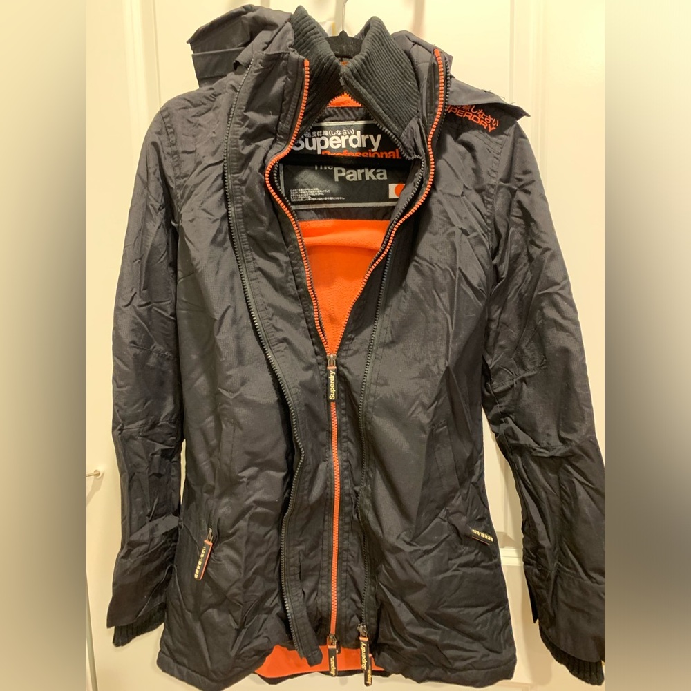 SuperDry Professional The Parka Fur Jacket Adult Size Small Fleece Multi ZIPPER